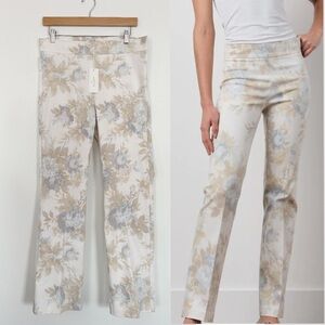 Avenue Montaigne || Becca Pull on Trousers Bootcut Pants in Flowers Beige 10 NWT